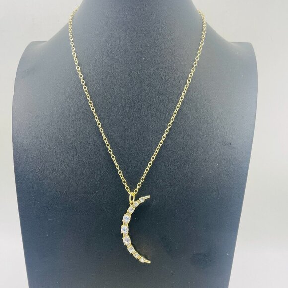 HEIDI DAUS Rhinestone Crescent Moon Pendant Necklace Gold Tone Twilight Space - Picture 1 of 9